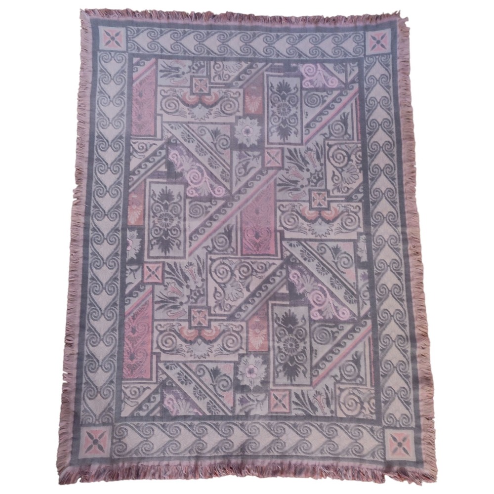 Vtg Goodwin Weavers Throw Blanket Tapestry Aztec Southwest 100% Cotton Fring USA